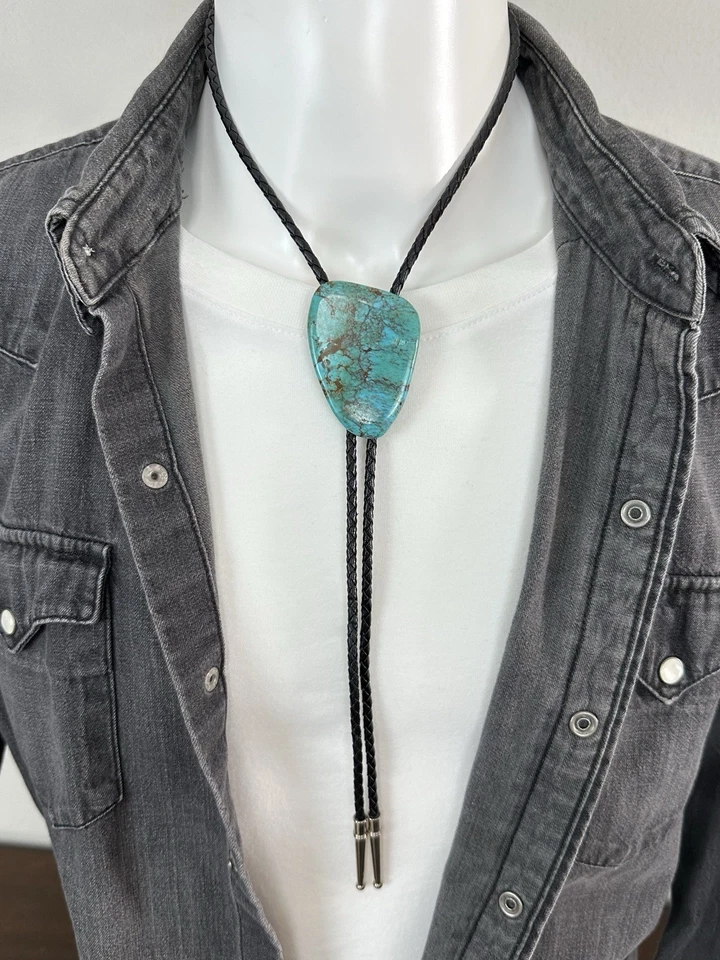 Impresionante corbata grande vintage de piedra turquesa Western Bolo Foto 2 de 4