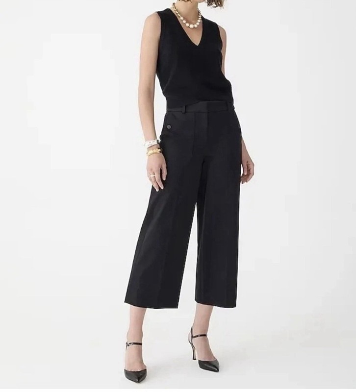 JCrew J.CREW Pant Black Sydney Wide Leg Pant in Bi-Stretch Cotton 10 NWT