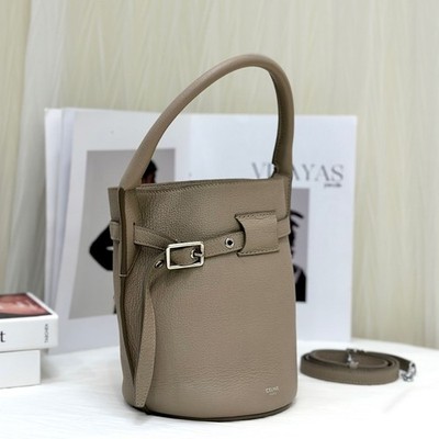 Celine Nano Big Bag Drawstring Bucket Top Handle Bag Gray Leather [Duties Paid]