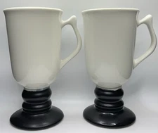 2 Vintage Hall China 1273 Irish Coffee Footed Pedestal Mug White and Black USA**
