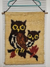 Vtg Owls Latch Hook 70's MCM Complete Wall Hanging Rug
