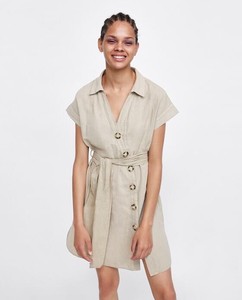 zara beige button dress