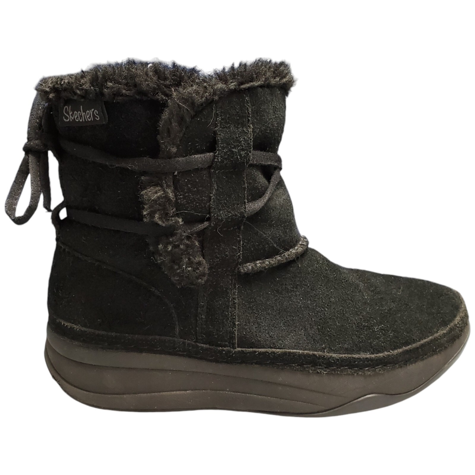 Skechers Snow Boots Womens Size 6 Black Chalet Leather Fur Lined Tone Ups 38722-image