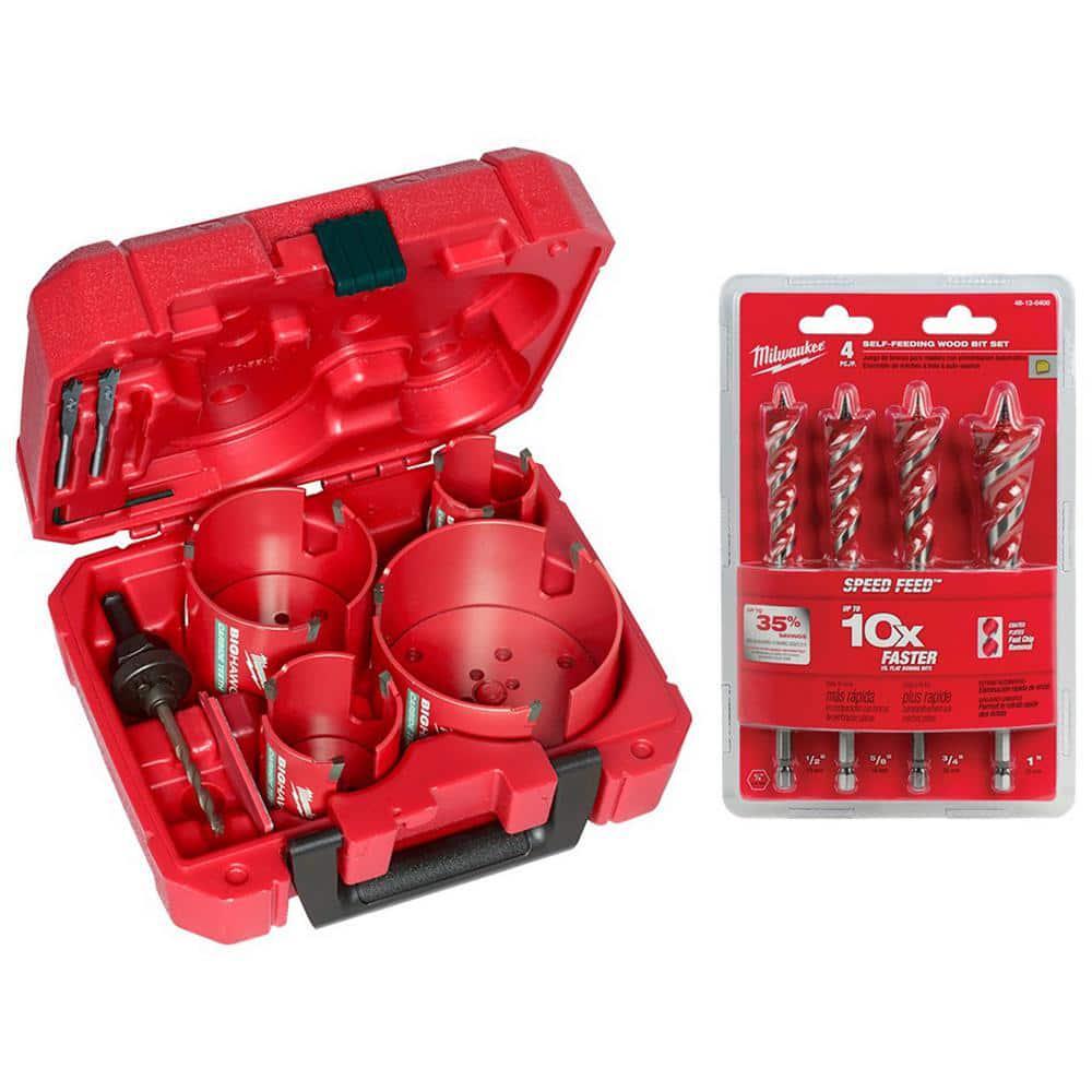 Milwaukee Carbide Hole Saw Kit 3 Tooth + Auger Wood Drilling Bit Set