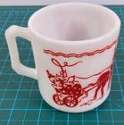 VINTAGE CHILD'S MUG HAZEL ATLAS CIRCUS CLOWN RED WHITE MILK GLASS CUP