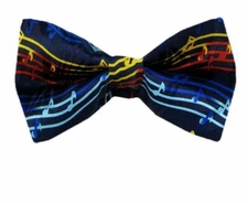 Men's Musical Notes Pre Tied Novelty Bow Tie Navy Red Yellow Fun Musical Theme