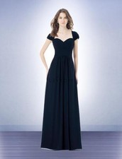 Bill Levkoff Bridesmaid Dress 496 Prom Wedding Long Gown Cap Sleeves Chiffon NEW