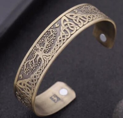 Viking Cuff--TREE OF LIFE ~ Zinc Alloy Magnetic Bangle Bracelet ~ Antique Gold
