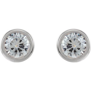14K-White-6-5mm-Round-Forever-One-Moissanite-Bezel-Set-Earrings-2CTW-NEW-C-amp-C
