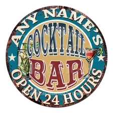 CP-0147 ANY NAME'S COCKTAIL BAR Custom Personalized Tin Sign Decor Gift ideas