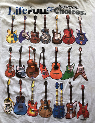 Vintage Guitars electric rock White T Shirt Large 1990s bass music graphic glam