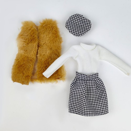 Fur Fashion Clothes Set For 11.5" Doll Outfits Plaided Dress Vest Coat Hat Boots - Picture 7 of 9