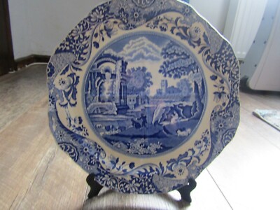 Antiker Spode Italy Teller blau-weiß mittig geriffelt