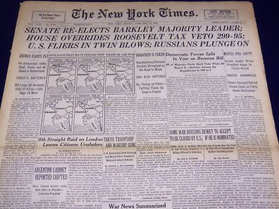 1944 FEB 25 NEW YORK TIMES - SENATE RE-ELECTS BARKLEY MAJORITY LEADER - NT 1839