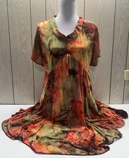 LA Latina Floral Tunic Dress Flowy Boho V Neck Lightweight GUC