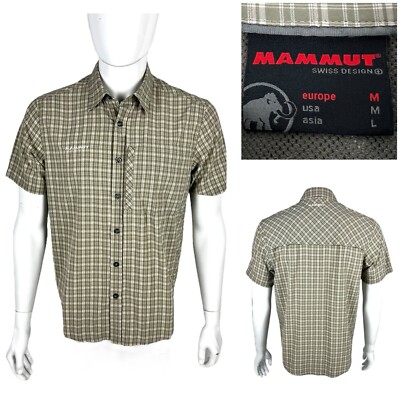 Mammut Mens Medium Shirt Checks Adventure Hiking Outdoor Trek Logo Green EUC