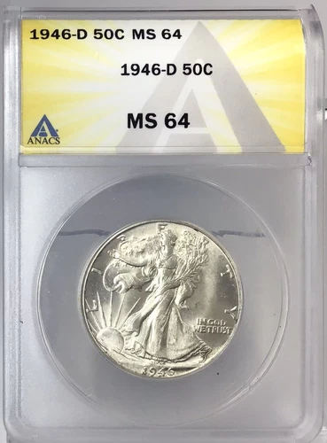 1946-D 50C Walking Liberty Half Dollar ANACS MS64 #