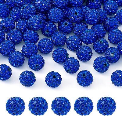 100pcs 10mm Rhinestone Beads Royal Blue Shiny Crystal Ball