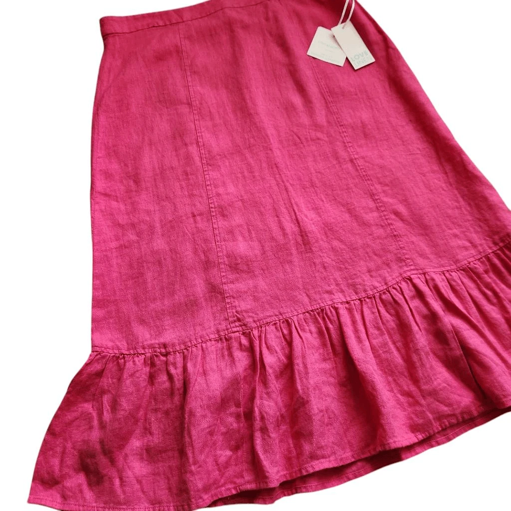 Cynthia Rowley Skirt Womens 6 Linen Midi Ruffle Tiered Pink New