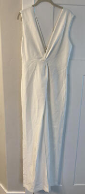 Halston Womens Melanie Gown In Stretch Crepe Chalk Size 10 $445 Plunging V Neck 