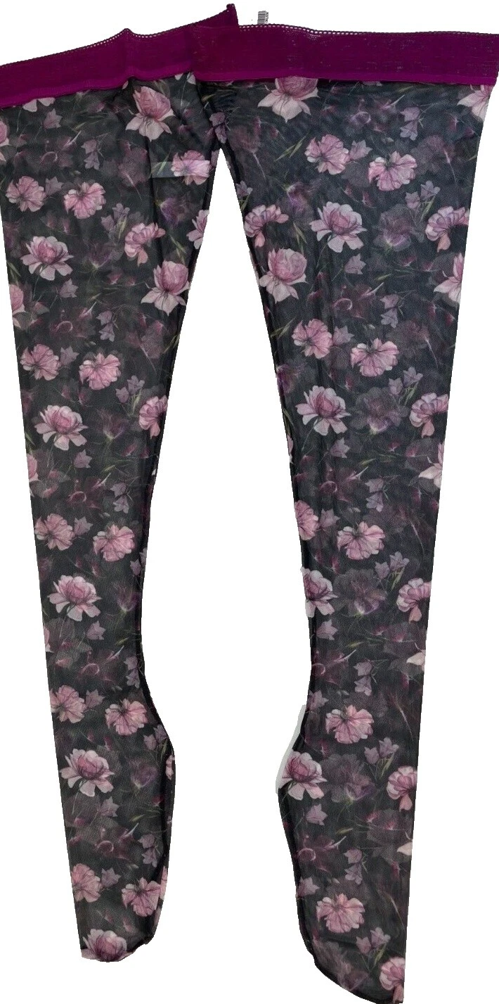 Medias Floral de poliéster y Medias hasta el muslo para mujeres