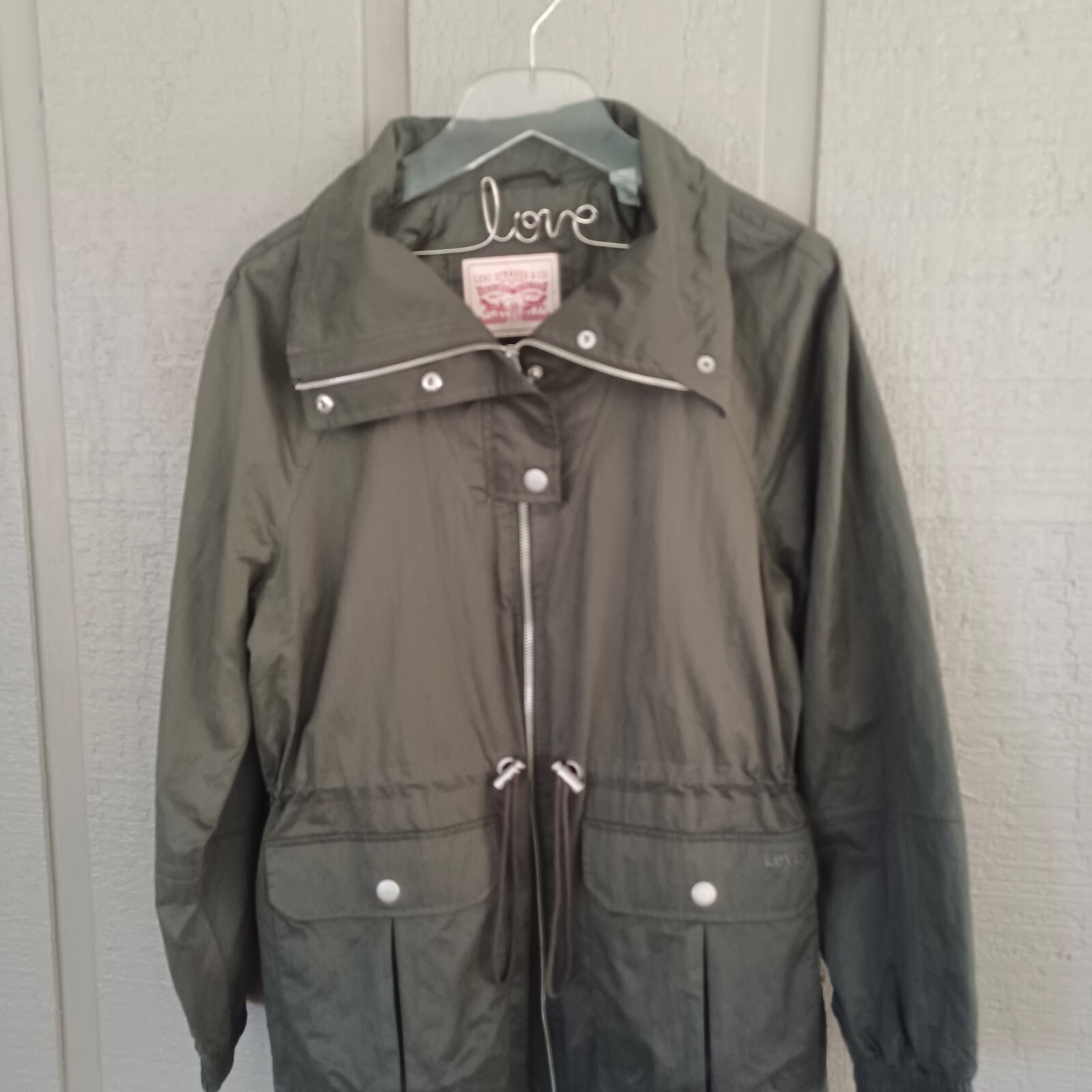 Levi's Cinch Waist Anorak Rain Jacket Full Zip Long S… Gem