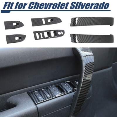 Carbon Window Lift Door Handle Trim Cover For Chevy Silverado GMC SIERRA 2007-13