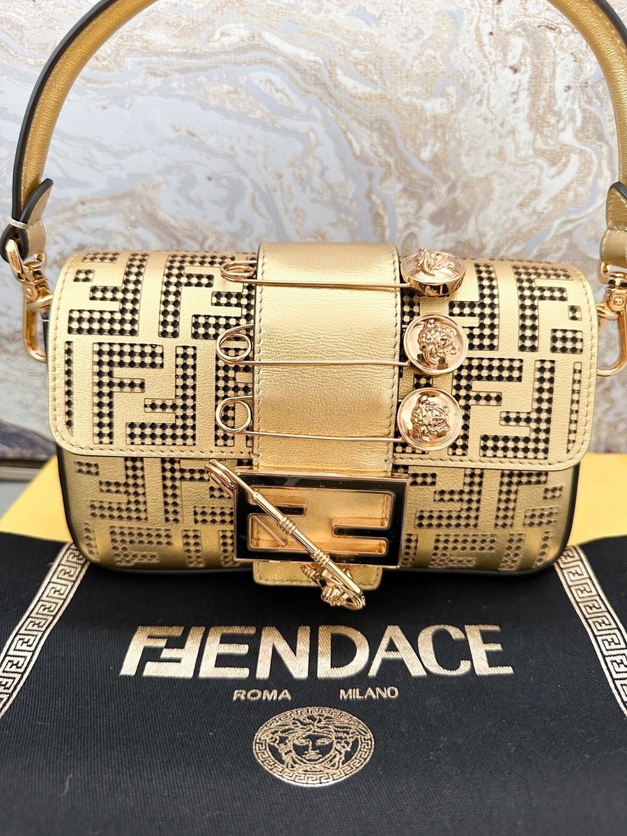 Fendi x Versace Fendace Logo Metallic Brooch Baguette NM Zucca