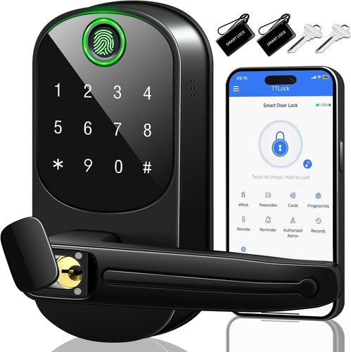 Smart Door Lock Fingerprint Scanner Keypad w/ App Control Exterior Interior Door
