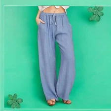 Pantalones de lino y algodón para mujer, pantalones pierna ancha y cintura alta