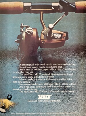 Zebco XRL37 Spinning Fishing Reel Vintage 1973 Print Ad Old Vintage Tackle VTG