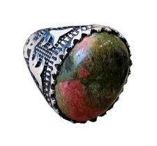 UNAKITE JASPER GEMSTONE 925 STERLING SILVER OTTOMAN TURKISH SIGNET MENS RING