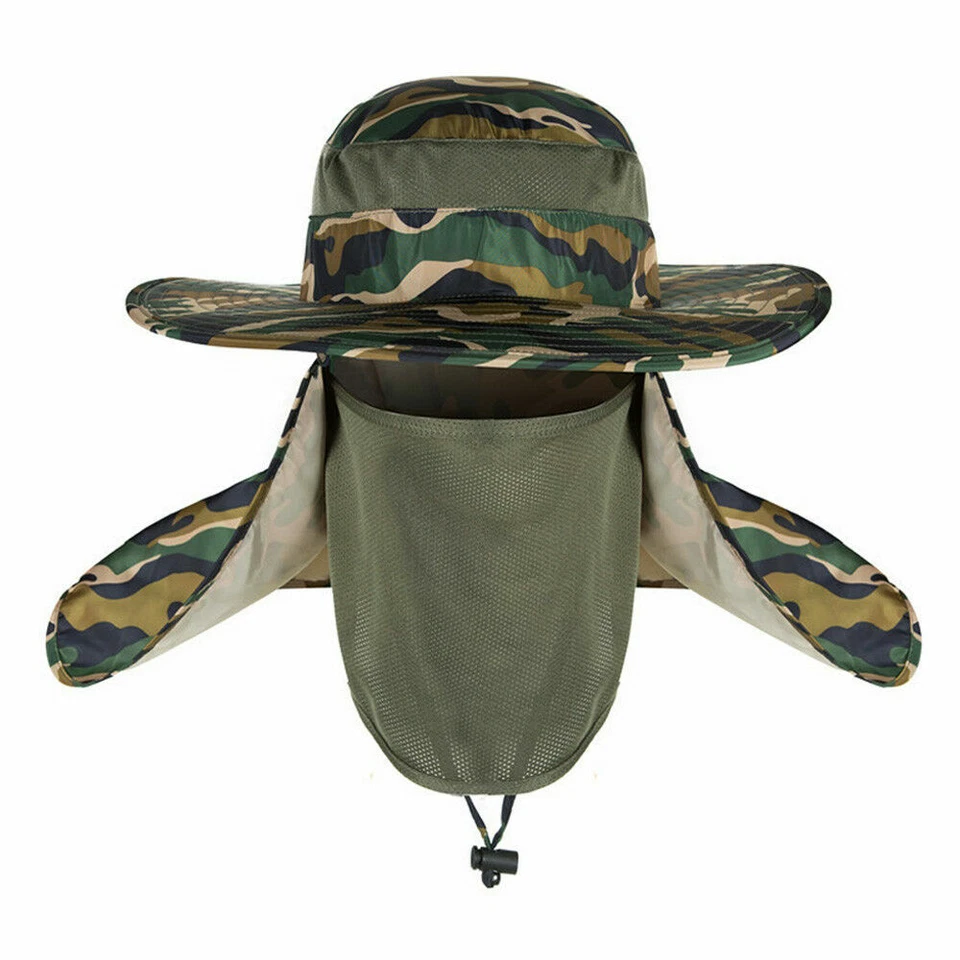 Hombres Camuflaje Cubierta Cara Pescador Sombrero Protección Solar Escalada Ala Ancha Gorras Foto 2 de 4