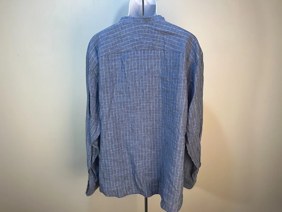 UNTUCKit Men's blue & white check banded collar 100% Linen l/s shirt 3XLC XXXL - Image 3 of 4