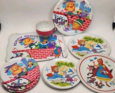 Vintage The Ohio Art Co. Tin Humpty Dumpty  Red Riding Hood Dish Set 14 Pieces