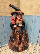 Halloween Witch Figurine Black/Orange Fabric Free Standing Decoration
