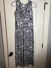 Charter Club Sleeveless Blue and White Maxi Dress With Fish/Floral Design