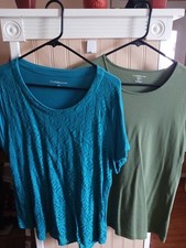 Kohls Croft & Barrow 2 Nice Tops Women's XL Short Sleeve, Lace Look & Solid/EC
