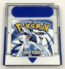 Custom Hand‑Painted Pokémon Silver Game Boy Cartridge | Art Shell + Vinyl Label