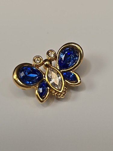 Broche Papillon Bleue Lyra Pour Homme - Style Vintage Avec Cristaux Colorés - Plaqué Or Rose - Neuve Sous Emballage