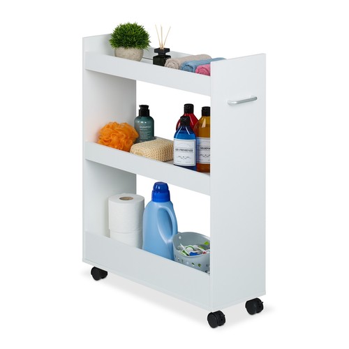 Slim Rolling Cabinet Cart Trolley Bathroom Shelf Unit Storage White 78x21.5x63cm - Picture 1 of 7
