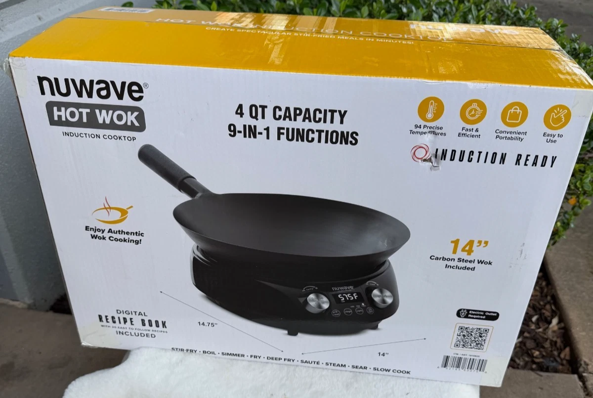 Nuwave Induction Hot Wok with 14" Carbon Steel Wok, Glass Lid & Stand (OPEN BOX)