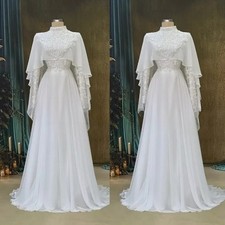 High Neck Muslim Caucasian Wedding Dresses Luxury High Neck Lace Appliques