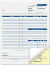 Job Invoice Forms Carbonless 8.5x11 Inches 50 Sets Work Order Billing for