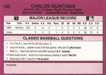 Carlos Quintana 1989 Classic 133 Boston Red Sox Baseball Card - Bild 2 von 2