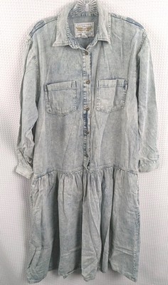 Vintage Limited Express Drop Waist Modest Long Sleeve Denim Midi Dress Sz  Large