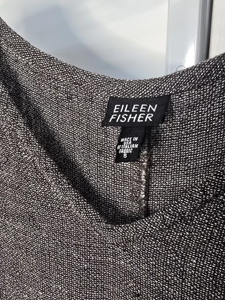 Eileen Fisher S Maxi Dress Black Tweed Sleeveless Linen Blend Lagenlook V-Neck - Image 4 of 4