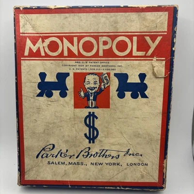 Monopoly Board Game Box Wood Pieces 1935 Parker Brothers  Early Version - Photo 1/4