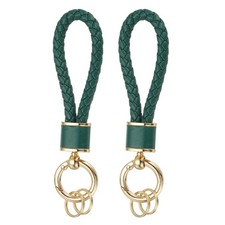 Confezione da 2 Portachiavi In Pelle Intrecciata per Borsa Auto Portafoglio, Oro/Verde