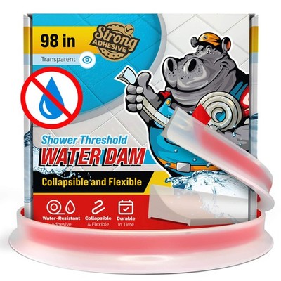 Shower Threshold Water Dam Barrier 98'' - Transparent Collapsible Walk in Show...